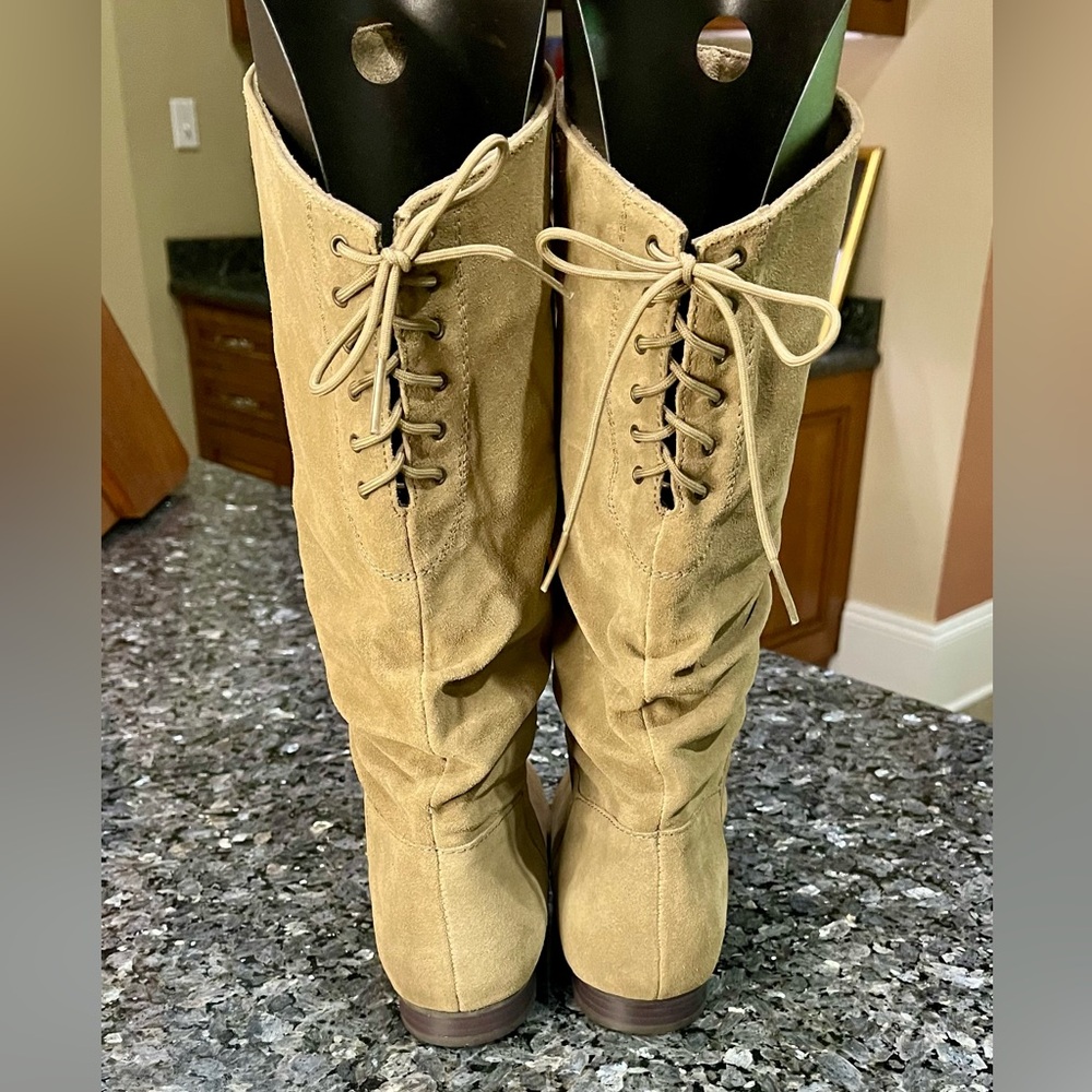 White Mountain Franklin Tan Suede Lace-Up Mid Calf Boots Size 10 - Picture 4 of 9